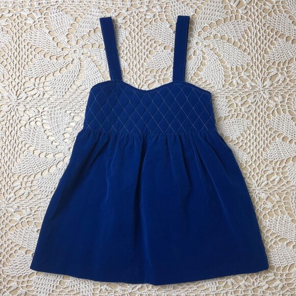 Vintage 1980s Cuddle Teen Girls 6 Years Blue Quilted Velvet Tunic Short Dress - Picture 1 of 5